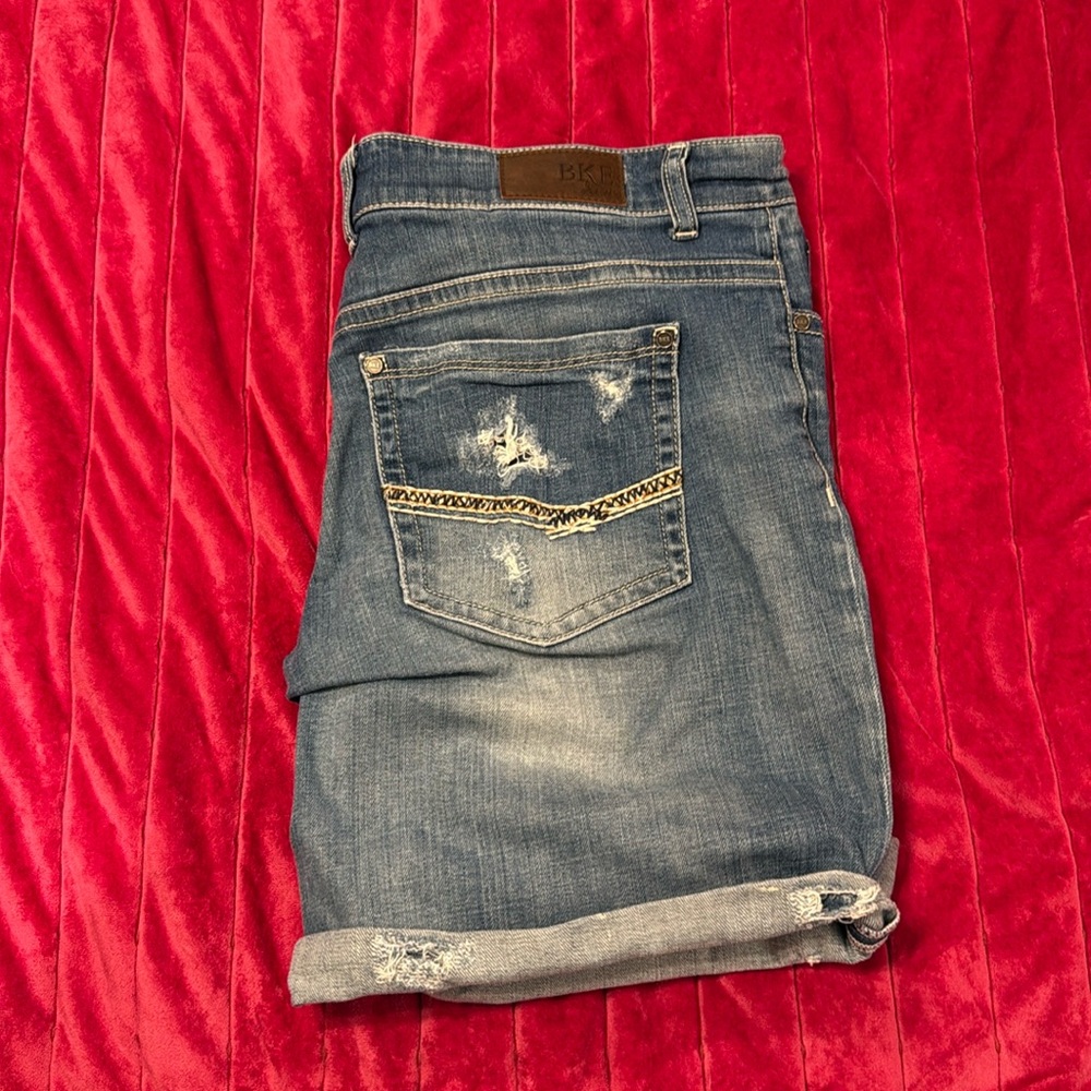 BKE Women's Distressed Denim Shorts - Blue